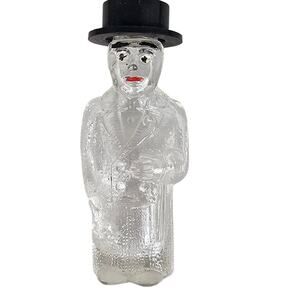 VTG glass perfume bottle man in tophat tux cane flower bouquet 3.5 x 1.5